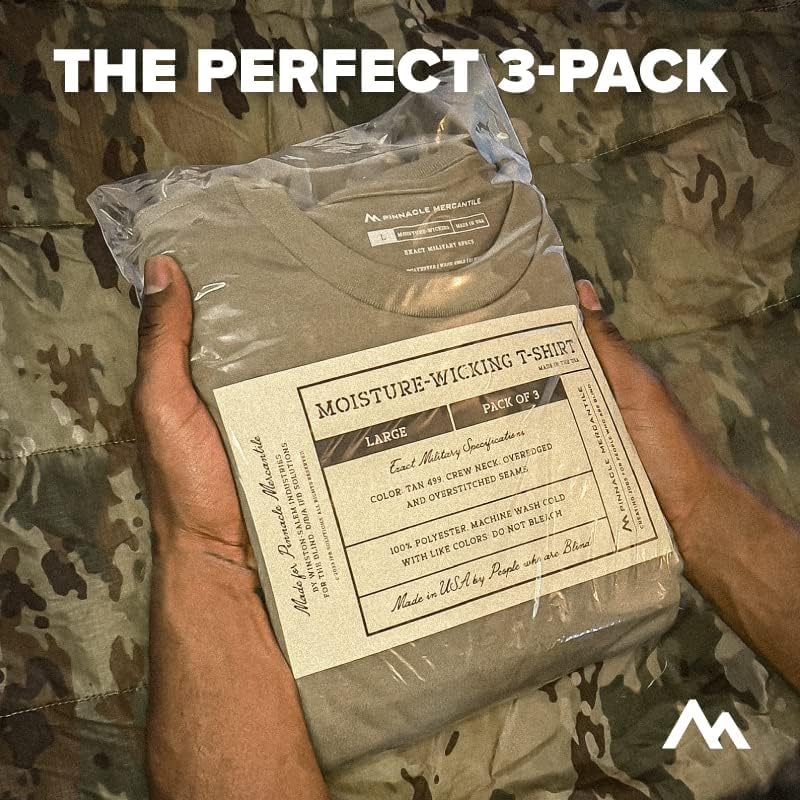 Pinnacle Mercantile Moisture-Wicking Crew Neck T-Shirt Made in USA Tan 499 100% Polyester Undershirt Multipack for Military - Image 8