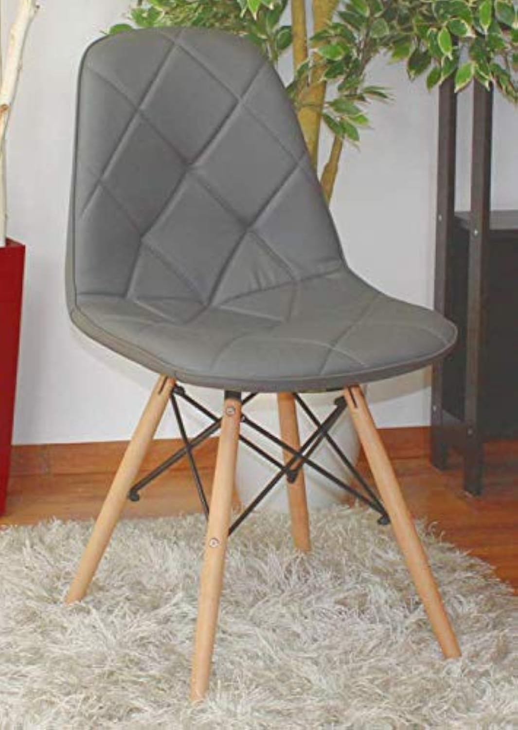 Finch Fox Eames Replica Faux Leather Cushioned Dining Chair in Dark Grey Color