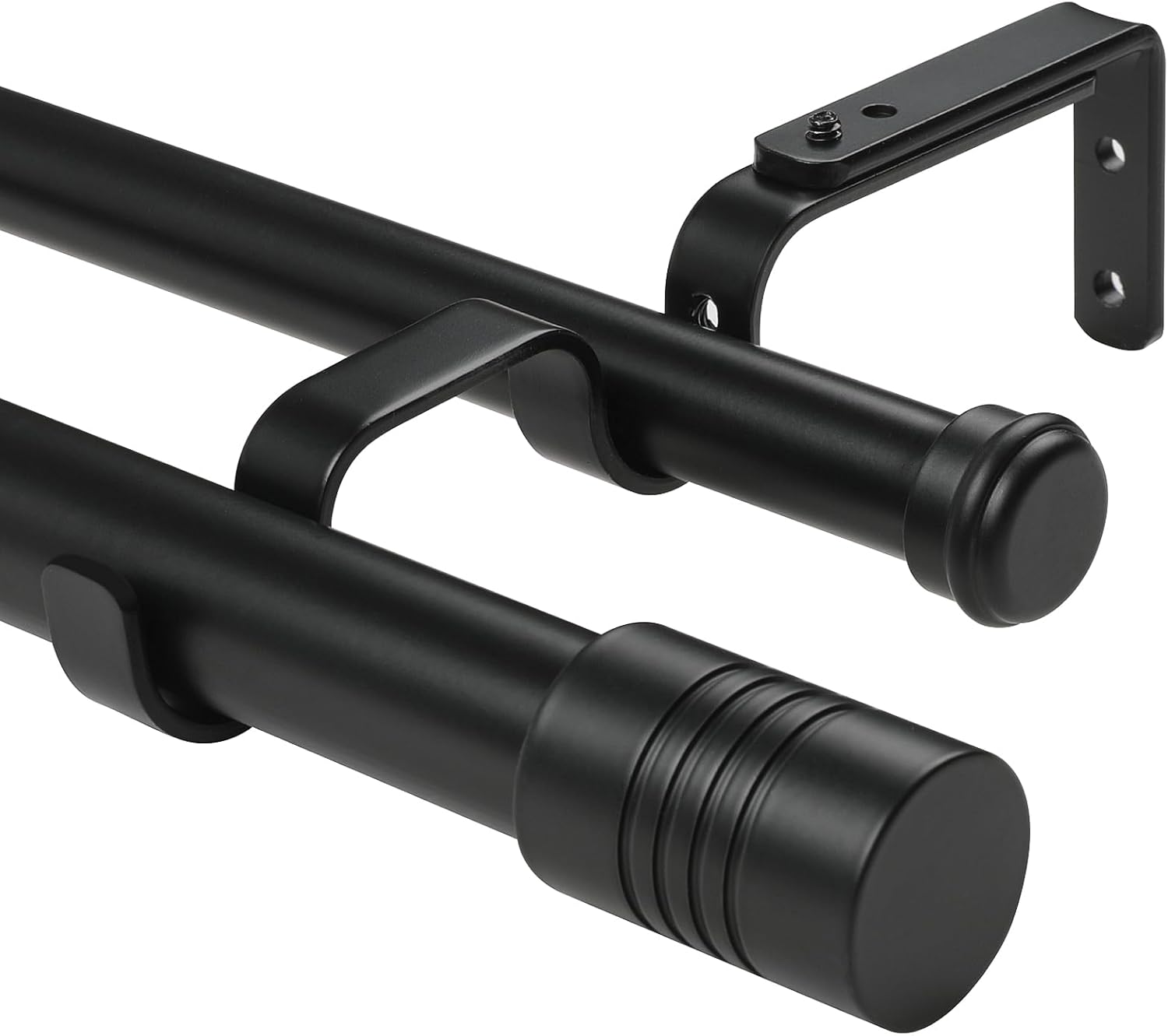 Creatyi 1 Inch Heavy Duty Double Curtain Rods 32 to 129 Inch Adjustable Double Curtain Rods for Windows for Bedroom Living Room Kitchen Study Office (Black) Black 32-129"