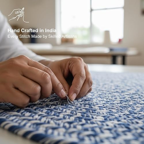 Miniatura 9 de Super Area Rugs Farmhouse - Alfombra trenzada de algodón reversible para cocina, color azul y blanco, 4 x 6 pies, ovalada