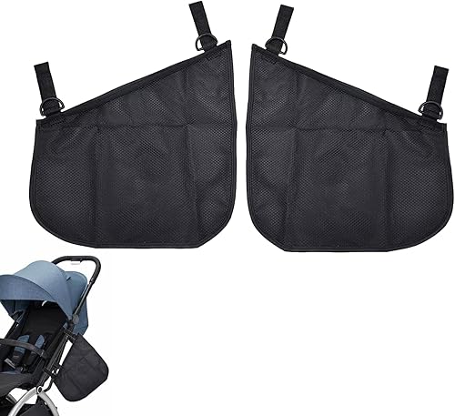 Alovexiong Paquete de 2 bolsas organizadoras universales para cochecito, red de transporte lateral, correas antideslizantes y ajustables, bolsa de