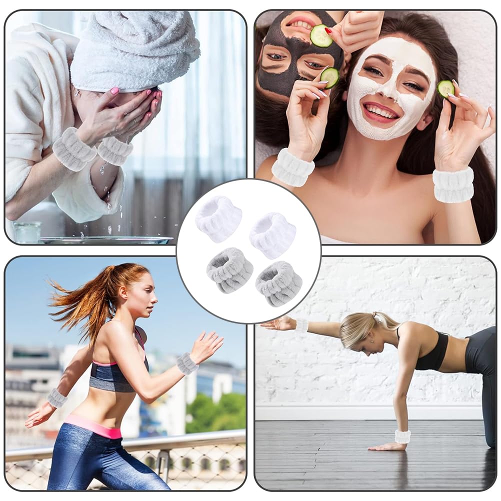 Fc'Noqgn 4 pcs SPA Wrist Wash Toalla Absorbente de Microfibra para la Cara y la Ducha (Blanco Gris)