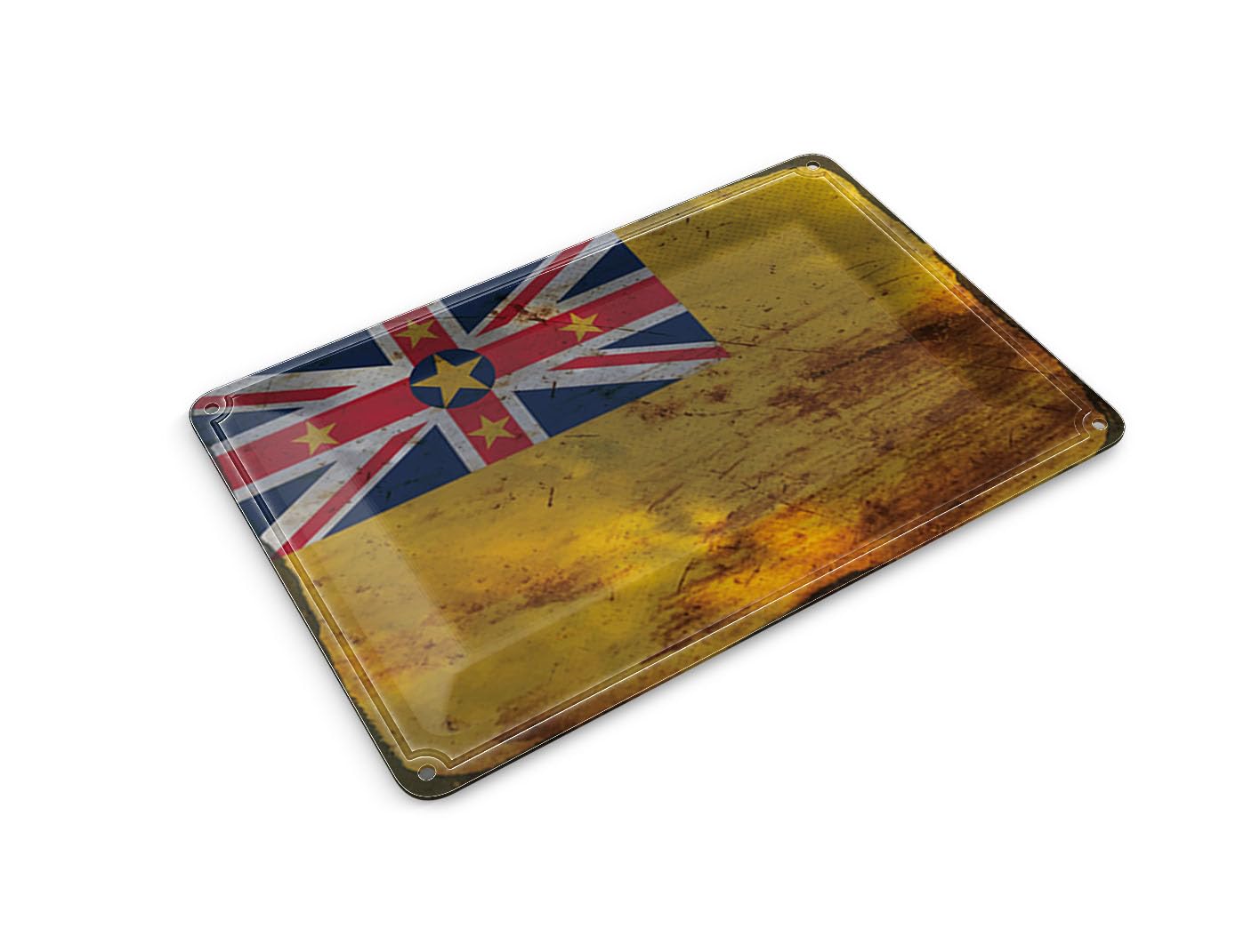 Femer Tin Postcard Flag Niue 14 x 10 cm Flag of Niue Rust Decorative Sign