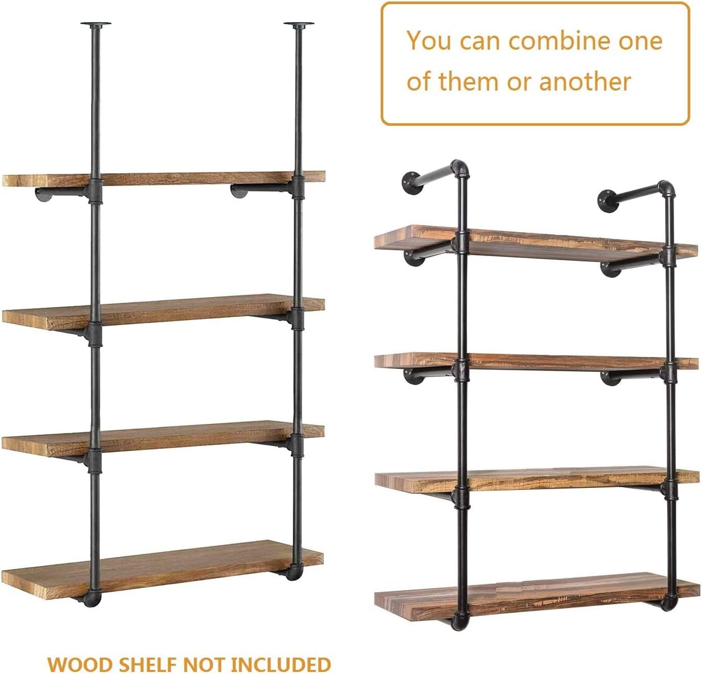 Exсluѕіvе 56H x 10D Shelf Brackets Rustic Industrial Shelves Wall Mount Iron Pipe Shelf Shelving Brackets Vintage Retro Black DIY Open Bookshelf Storage offcie Room Kitchen (2 Pcs 5 Tier Hardware Only)