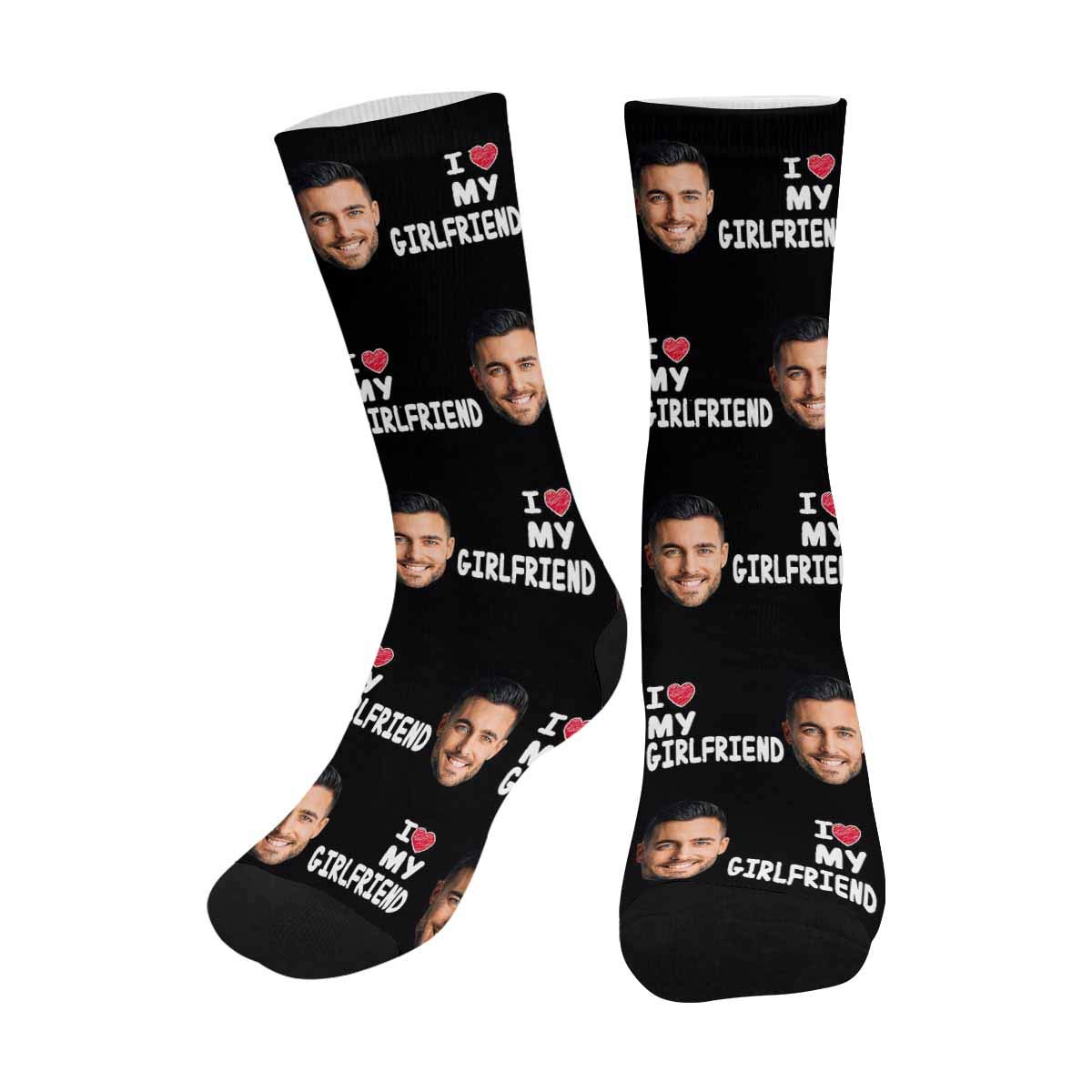 InterestPrintCustom Face Socks for Men I Love My Girlfriend Personalized Socks for Christmas