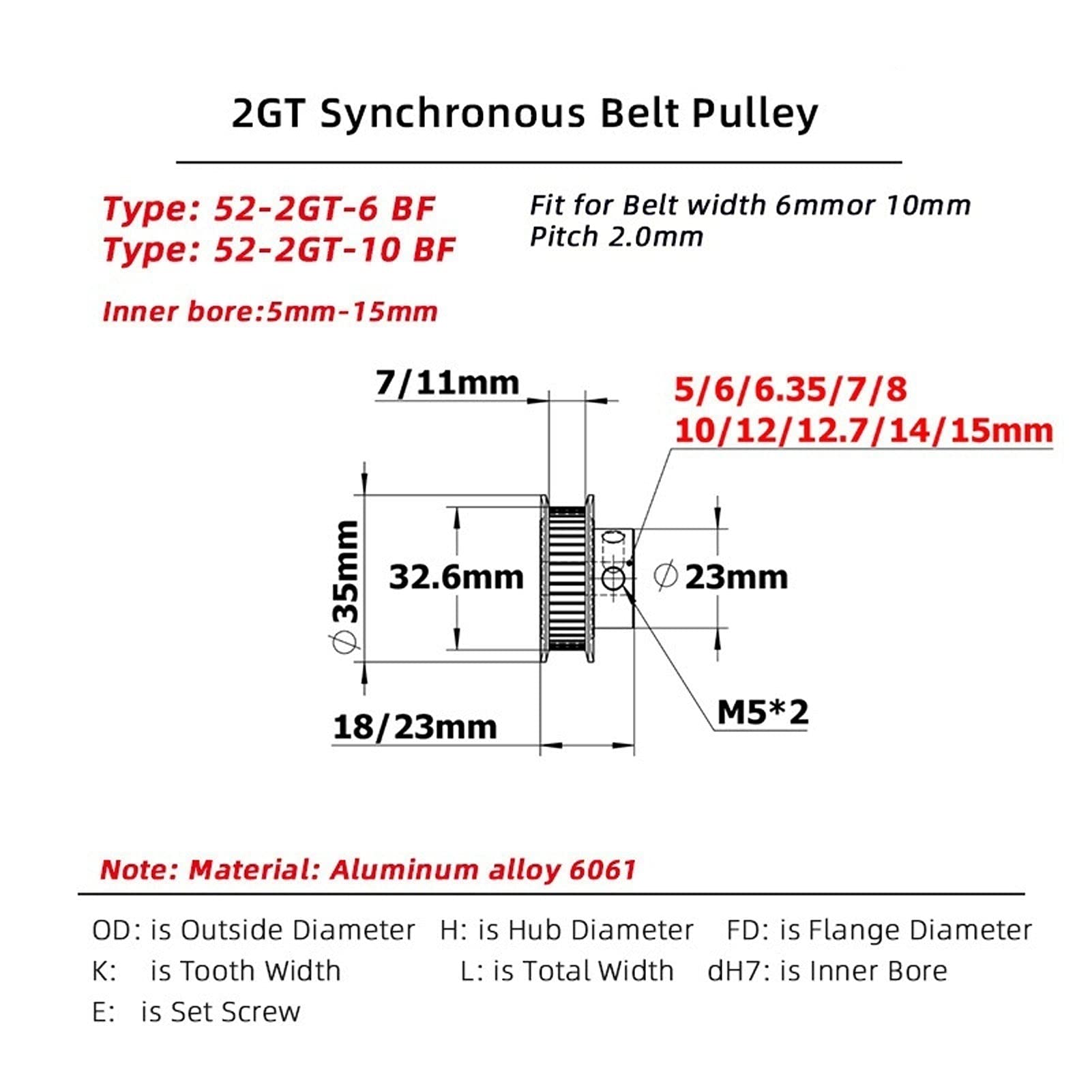 Timing Pulley 38 Teeth GT2 Timing Pulley, Bore 5mm 6mm 6.35mm 8mm 10mm, for Belt Used in Linear 2GT Pulley 38Teeth 38T (NO.1331)(Belt Width 9mm,Bore 7mm)