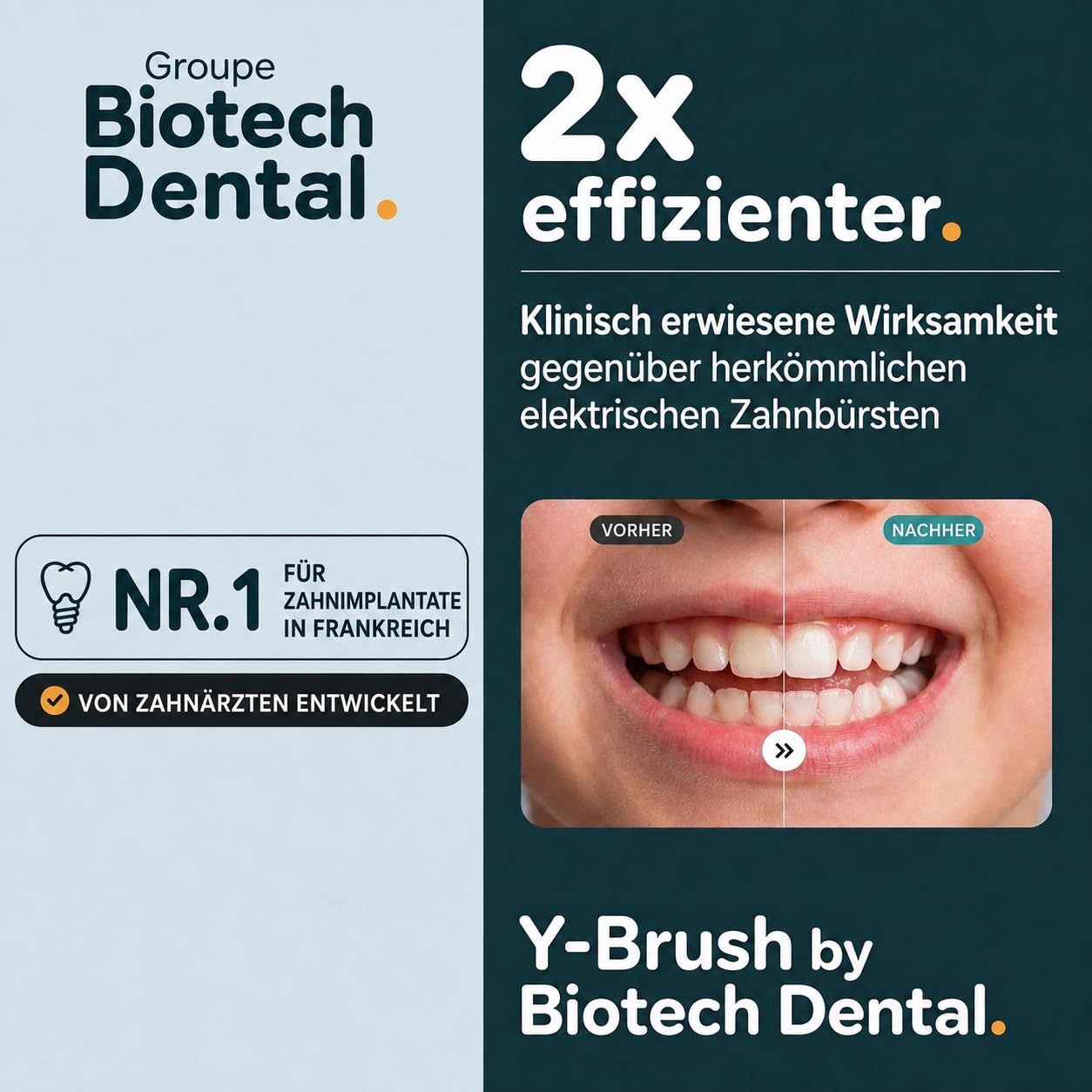 Automatische Zahnbürste Kinder U-Form Y-Brush KidsBrush Schall – ab 4 J. | Schluss mit dem Abendkampf: 20 Sek. in U-Form | Schall | von Zahnärzten | 2× effizienter | IPX7 wasserdicht | 4-12 Jahre