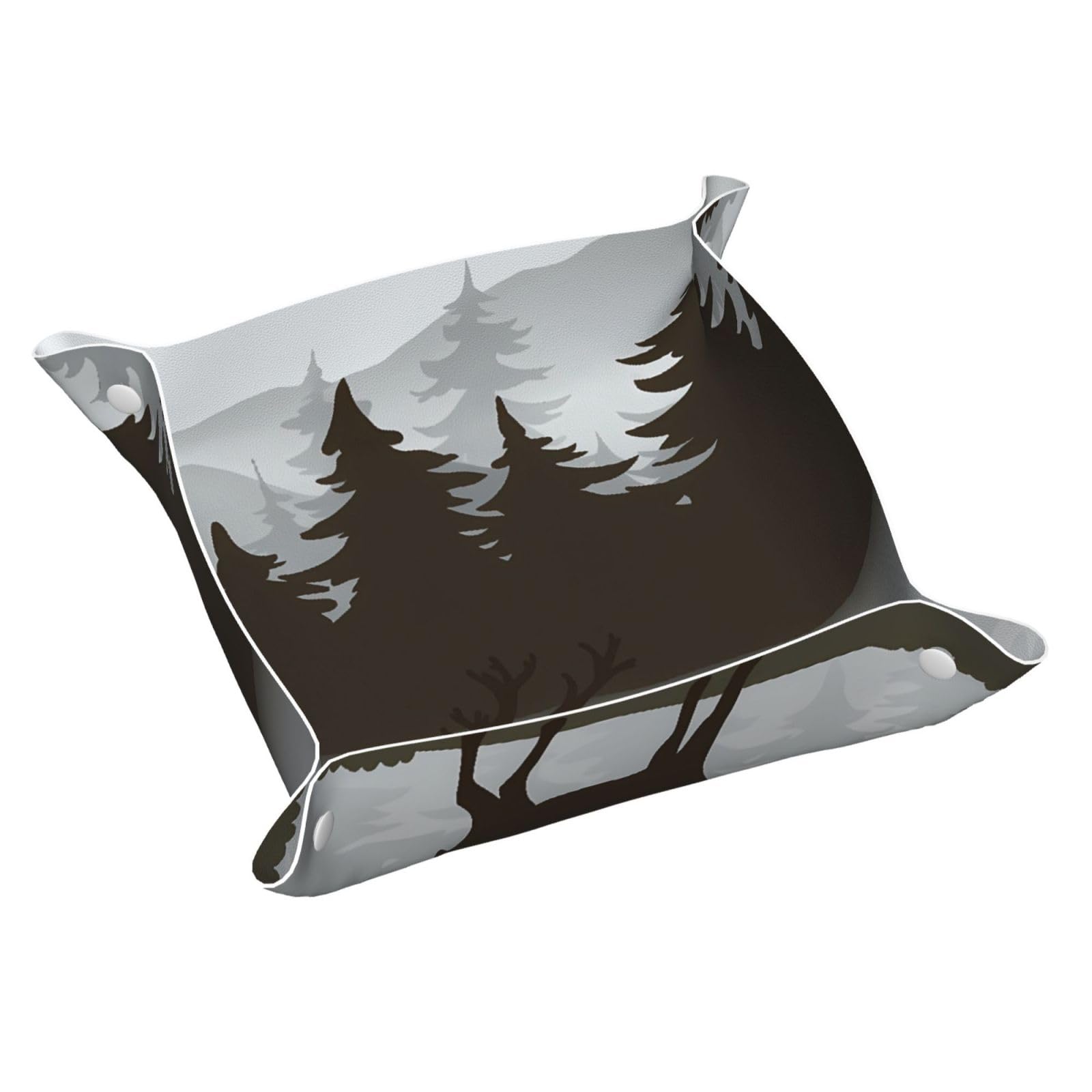 HLBSDM Forest Deer Silhouette Tray Men's Leather Valet Parking Portable Entrance Trays Bedside Storage Box