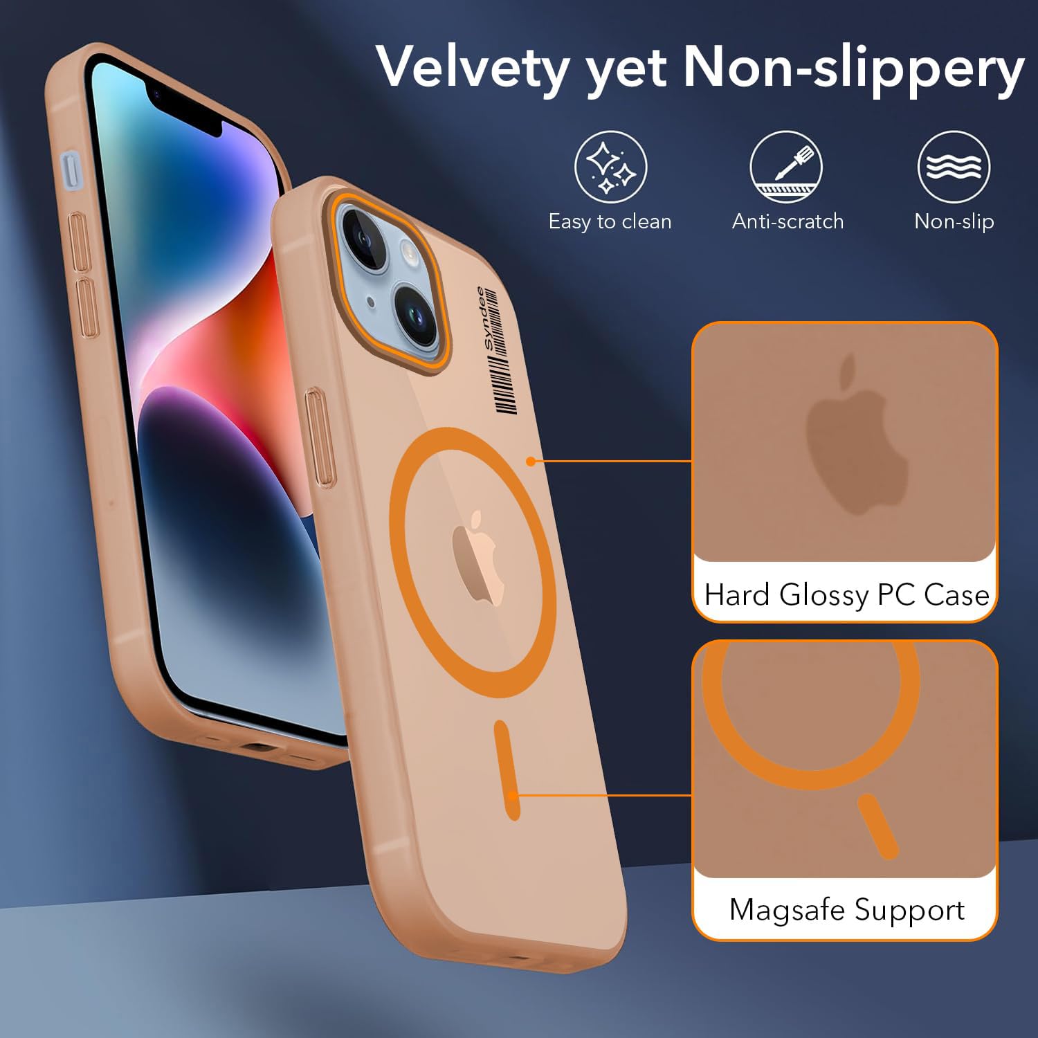 DL3 Mobilak Case Back Cover for iPhone 15 6.1 Inch, Sleek Frosted Translucent Back Only Compatible with Wireless Magnetic Accessories | Anti-Scratch Shockproof Phone Case (Orange)