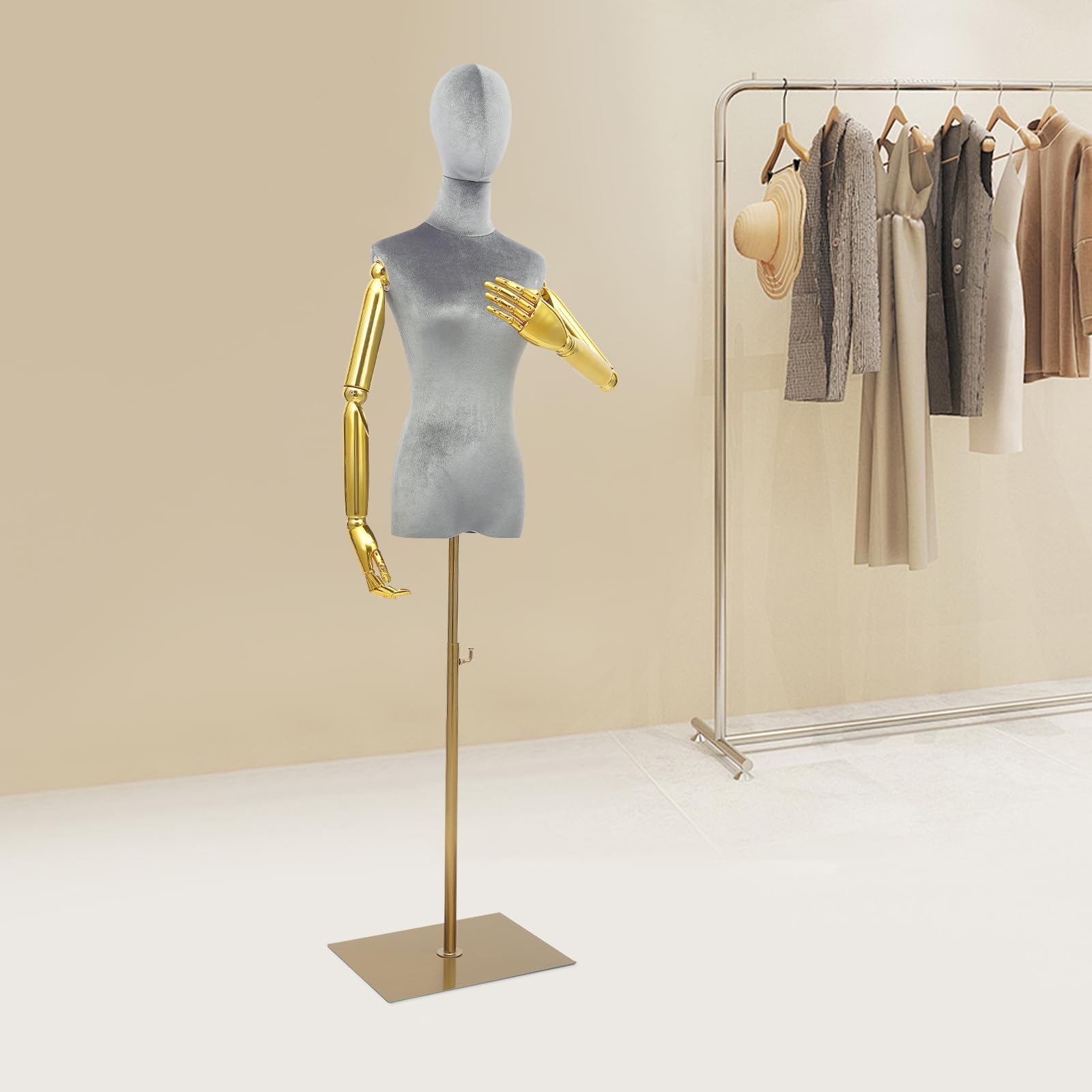 Busto sartoriale da donna, regolabile, 150-200 cm, manichino con braccia articolate e dita, manichino per pantaloni e vestiti, manichino rimovibile con base in metallo per sarti