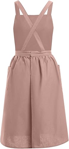 Miniatura 7 de OBEEII Delantal de lino de algodón para mujeres y niñas, vintage, para hornear, cocinar, jardinería, trabajo, delantal, vestido con bolsillos