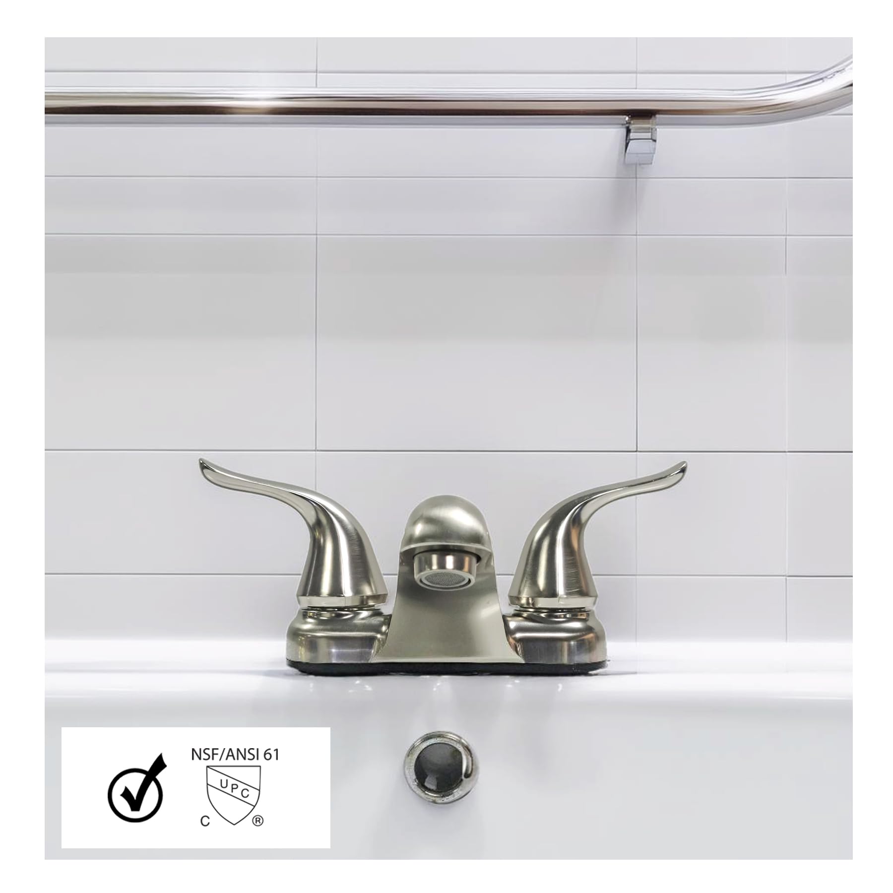 WMF-4224EULP-BN Mobile Home RV Lavatory Bathroom Faucet Double Lever Handle Washerless Cartridge Less Pop Up Drain Brushed Nickel — view 6