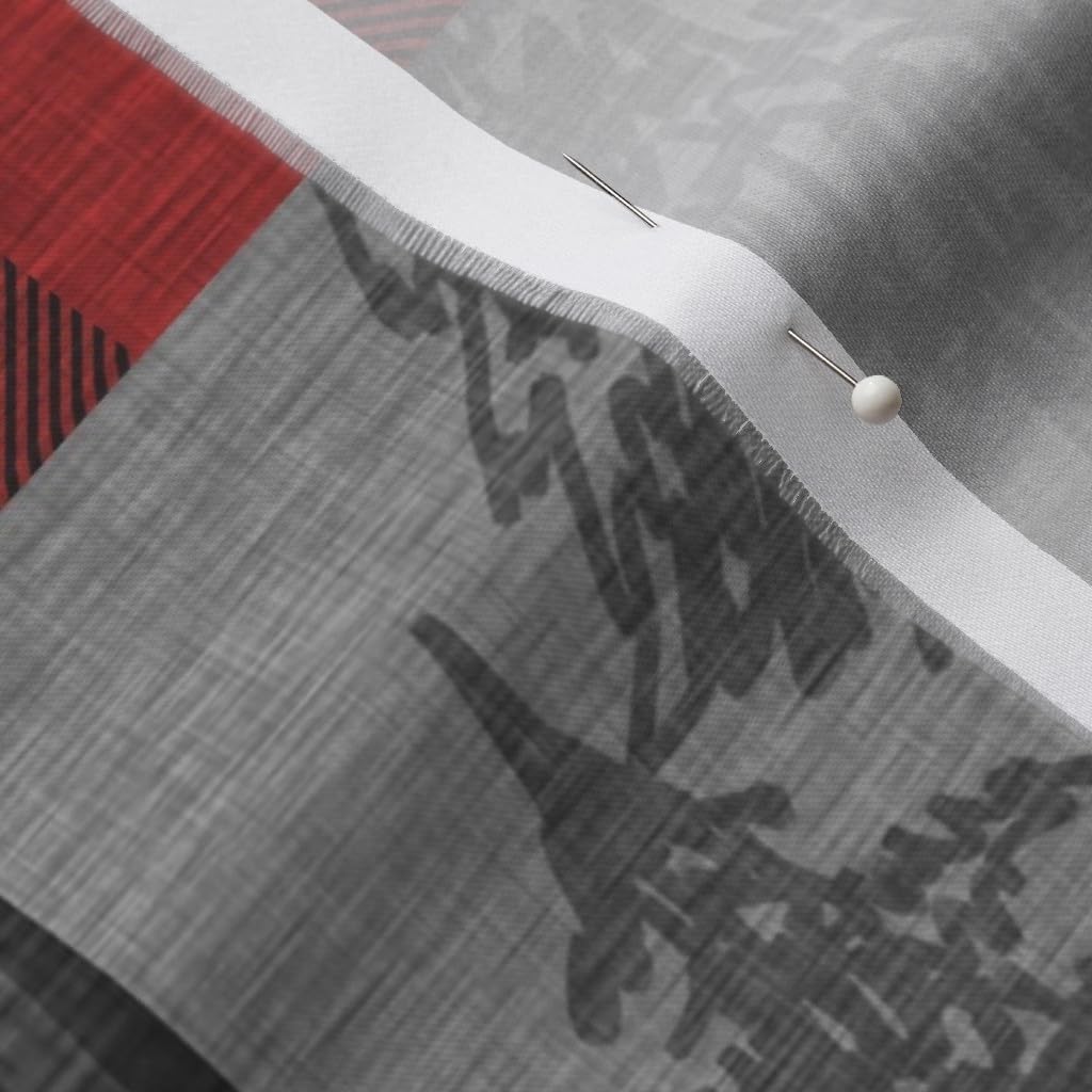 Spoonflower Fabric - Adventure Awaits Quilt Grey Black Red Buffalo Check Plaid Moose Bear Printed on Organic Cotton Sateen Fabric by The Yard - Sewing Quilting Apparel Home Decor