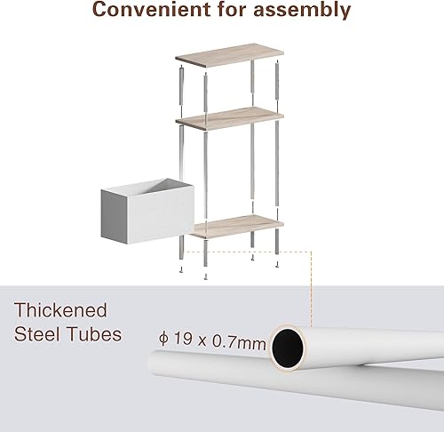 Miniatura 4 de Mesa auxiliar estrecha con cesta de tela, mesa auxiliar para espacios pequeños, mesita de noche delgada con estante de almacenamiento de 3 niveles,