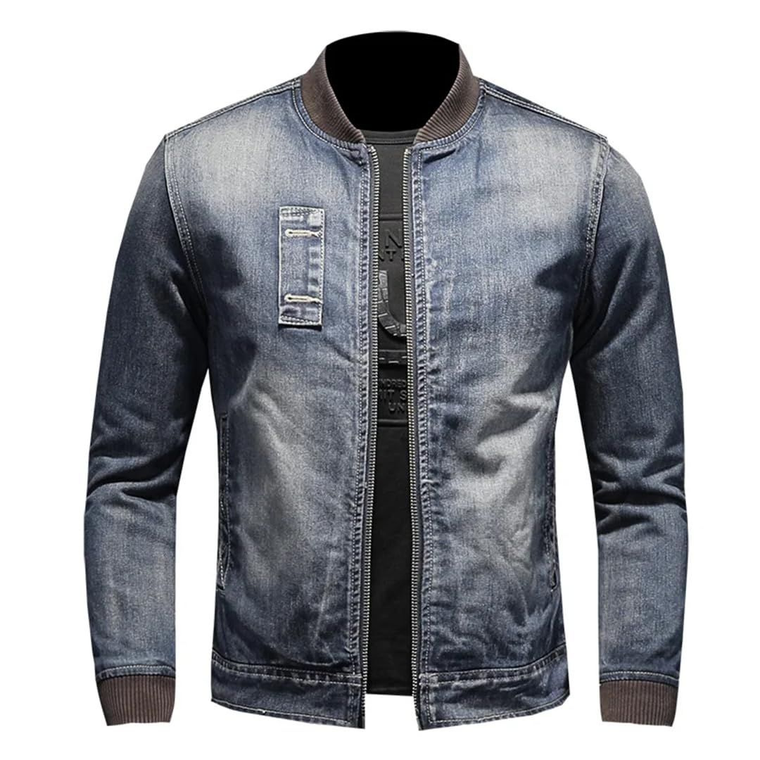 Męskie ciepłe retro motocykl punk streetwear grube płaszcze plus polar kowbojski odzież wierzchnia kurtka dżinsowa
