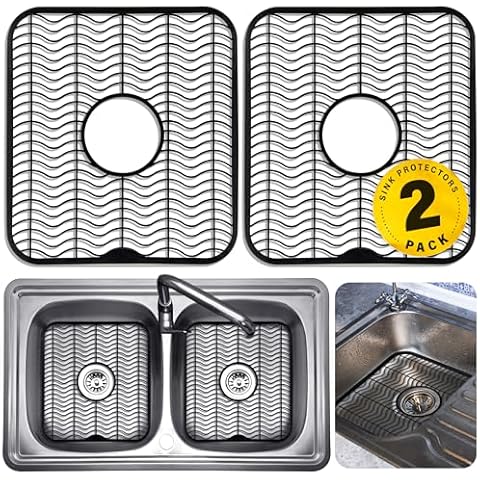 DecorRack 2 Black Sink Protectors for Kitchen Sink, 12" x 11" Dish Rack, Protect Sink from Stains, Damage, Scratches, Dishwasher Safe Sink Grid, Sink Mat, for Kitchen (2 Pack, Black) Cover
