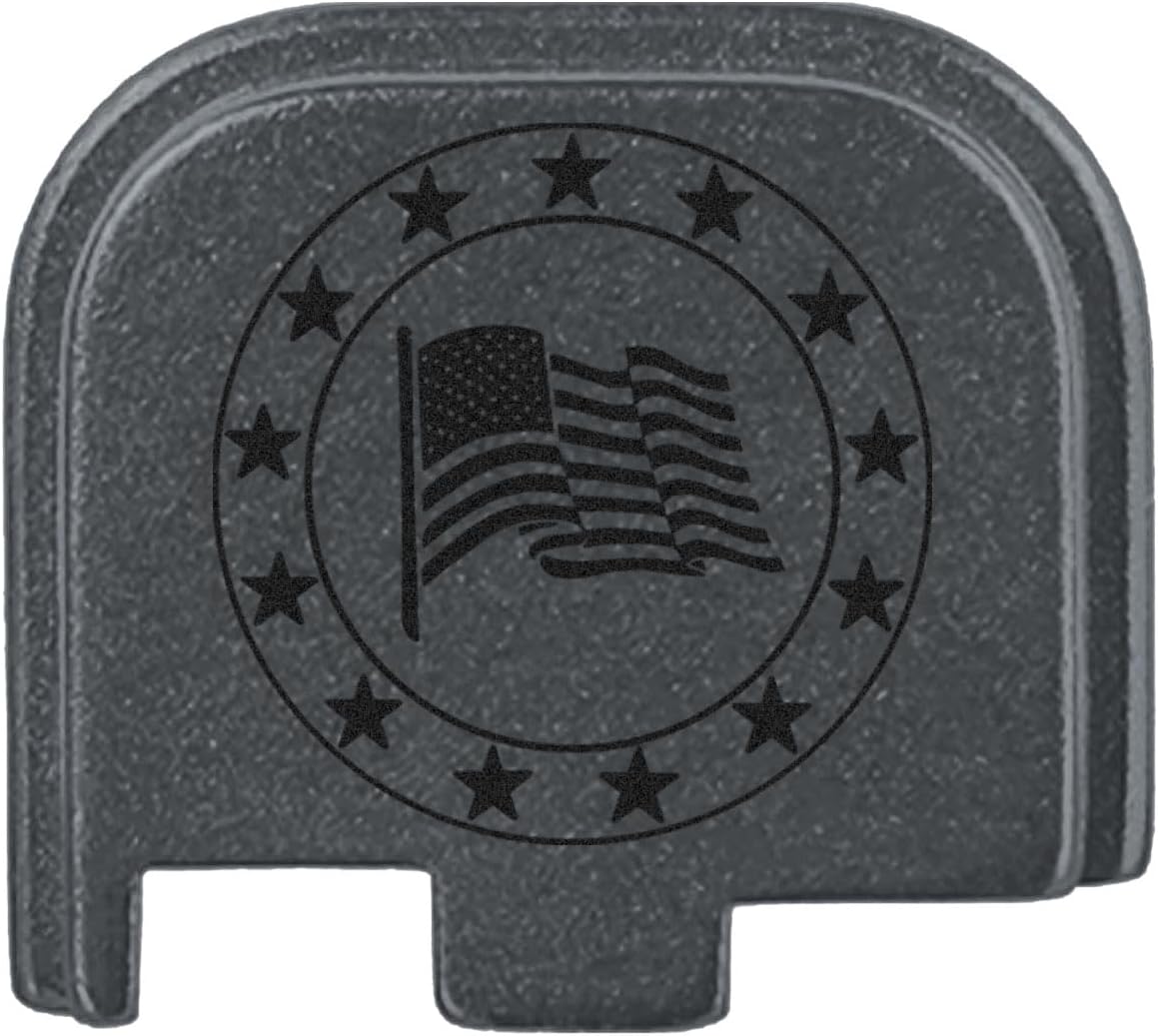 NDZ Performance Slide Cover Back Plate for Glock 43 43X 48 & PSA Dagger Micro – Aluminum Upgrade with Black Engraving – US Flag Wave Star Circle – Gray