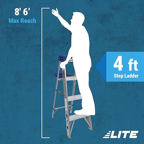 Miniatura 5 de LITE Escalera de aluminio de 4 pies, capacidad de 250 libras, tipo I, LP-2111-04