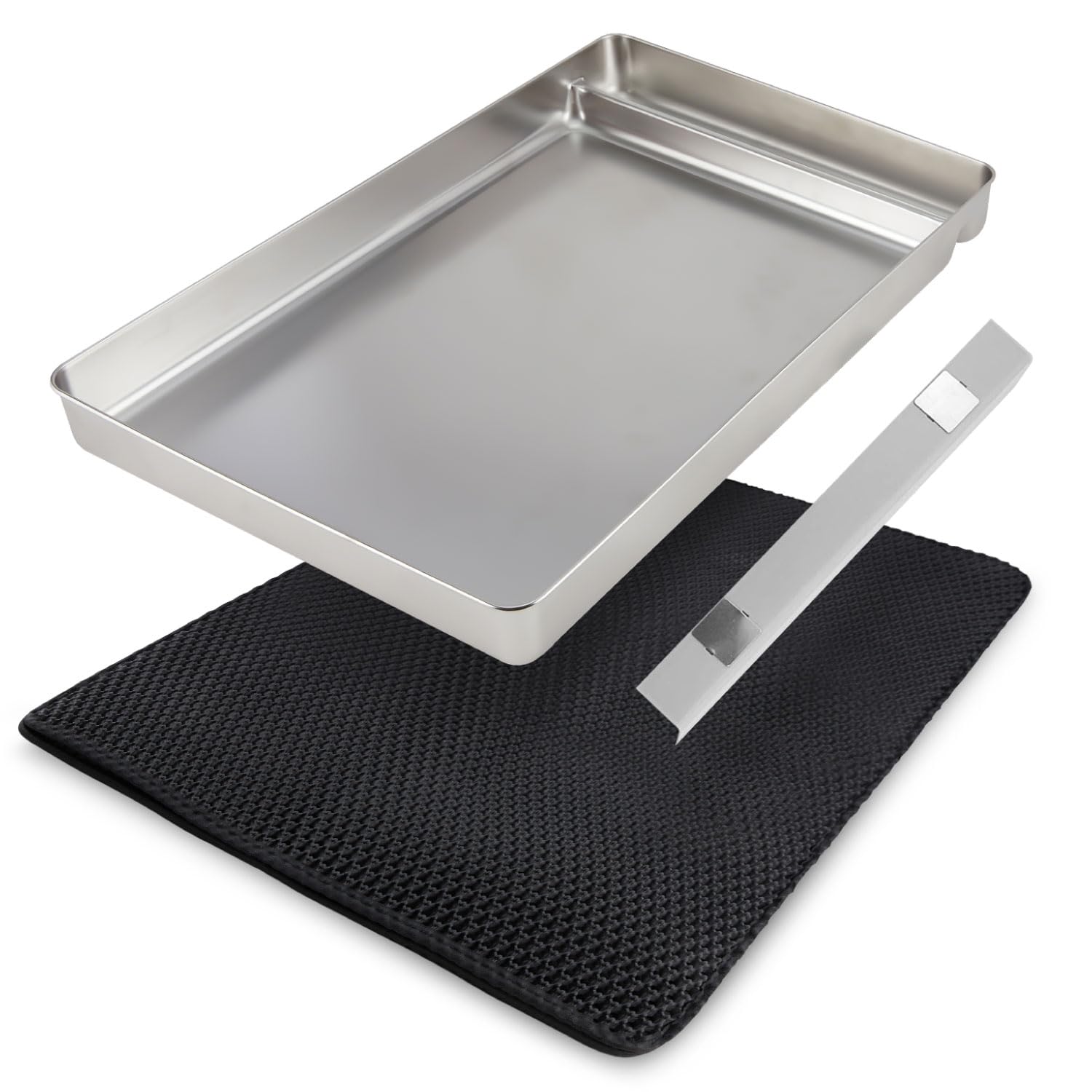 Bundle Set: Stainless Steel Litter Tray for All Petsafe Self Cleaning Litter Boxes - Odor Control Litter Pan, Non Stick, Easy to Clean, Cat Litter Mat Trapping for Litter Box Included