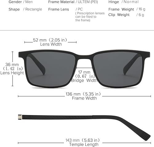 Miniatura 5 de Gafas de sol polarizadas magnéticas con clip para gafas de hombre, protección UV, antideslumbrante, color negro