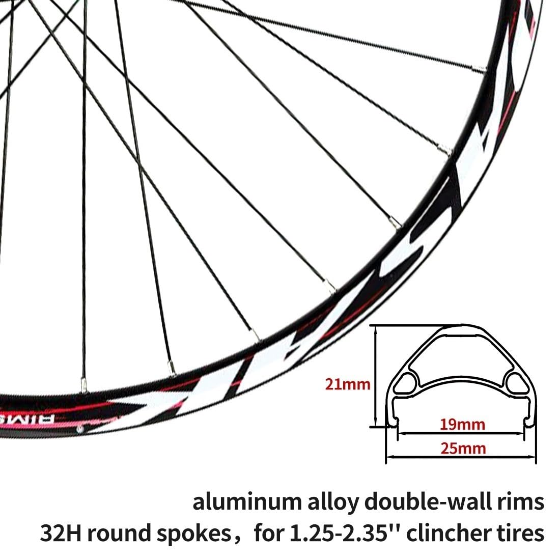 Ruote per Mountain Bike da 26/27,5/29'' con Freno a Disco, Cerchio MTB 32 Fori, sgancio rapido Anteriore e Posteriore QR 100mm/135mm, per Cassetta 7/8/9/10/11/12 velocità (Rosse, 26'')