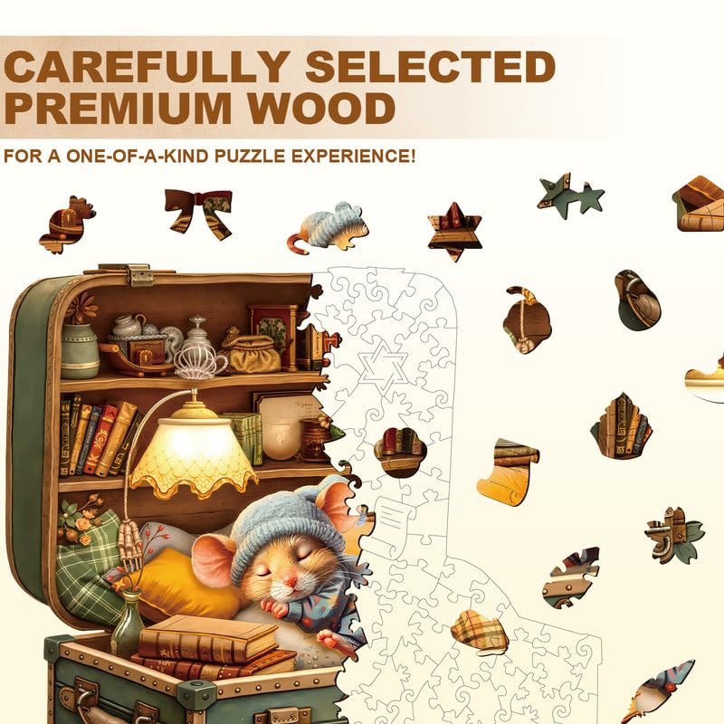Jigfoxy Puzzle en bois pour adultes, valise confortable avec pièces uniques en forme d'animal – Jeu de casse-tête relaxant – Cadeau d'anniversaire pour la famille et les amis (L-34 x 32 cm, 240 pièces
