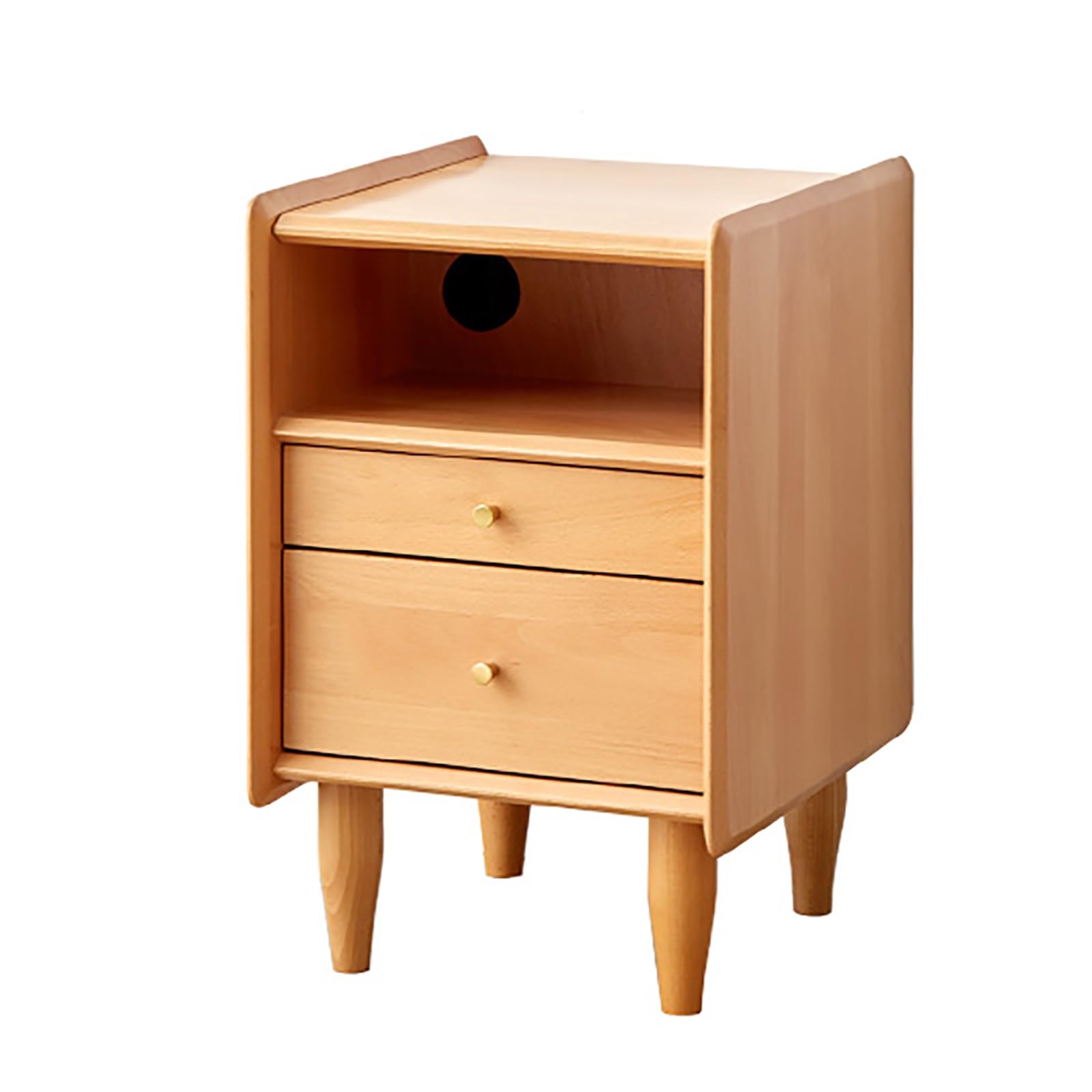 SXZenSpace Narrow Nightstand, Solid Wood Bedside Tables, End Table with 2 Storage Drawers and Open Shelf, Bedroom Living Room Furniture (Color : Natural wood color, Size 35cm/13.8in)