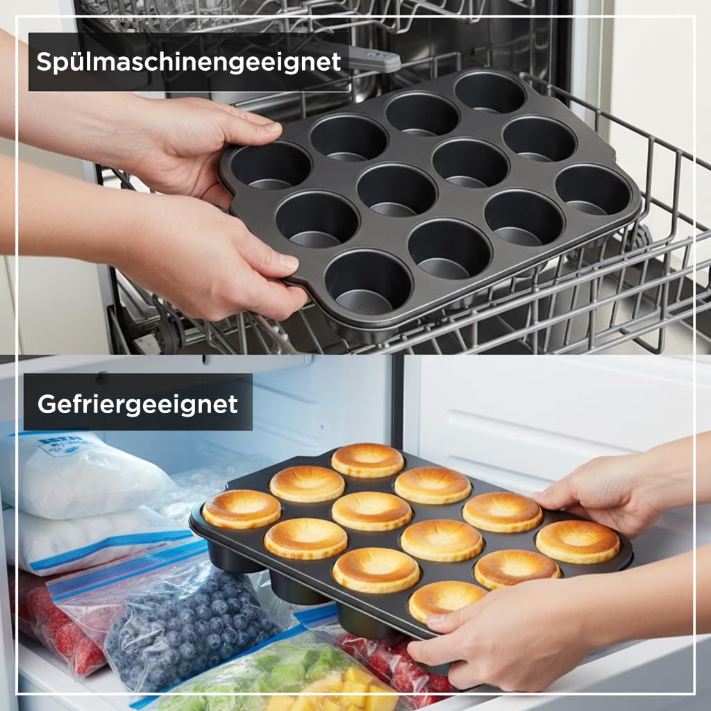 Wrenbury Mini Käsekuchenform 12er mit Losem Boden – Antihaft Karbonstahl Törtchen Formen PFOA-Frei – Kuchenform Ofenfest bis 230°C – für Cheesecake, Muffins & Törtchen