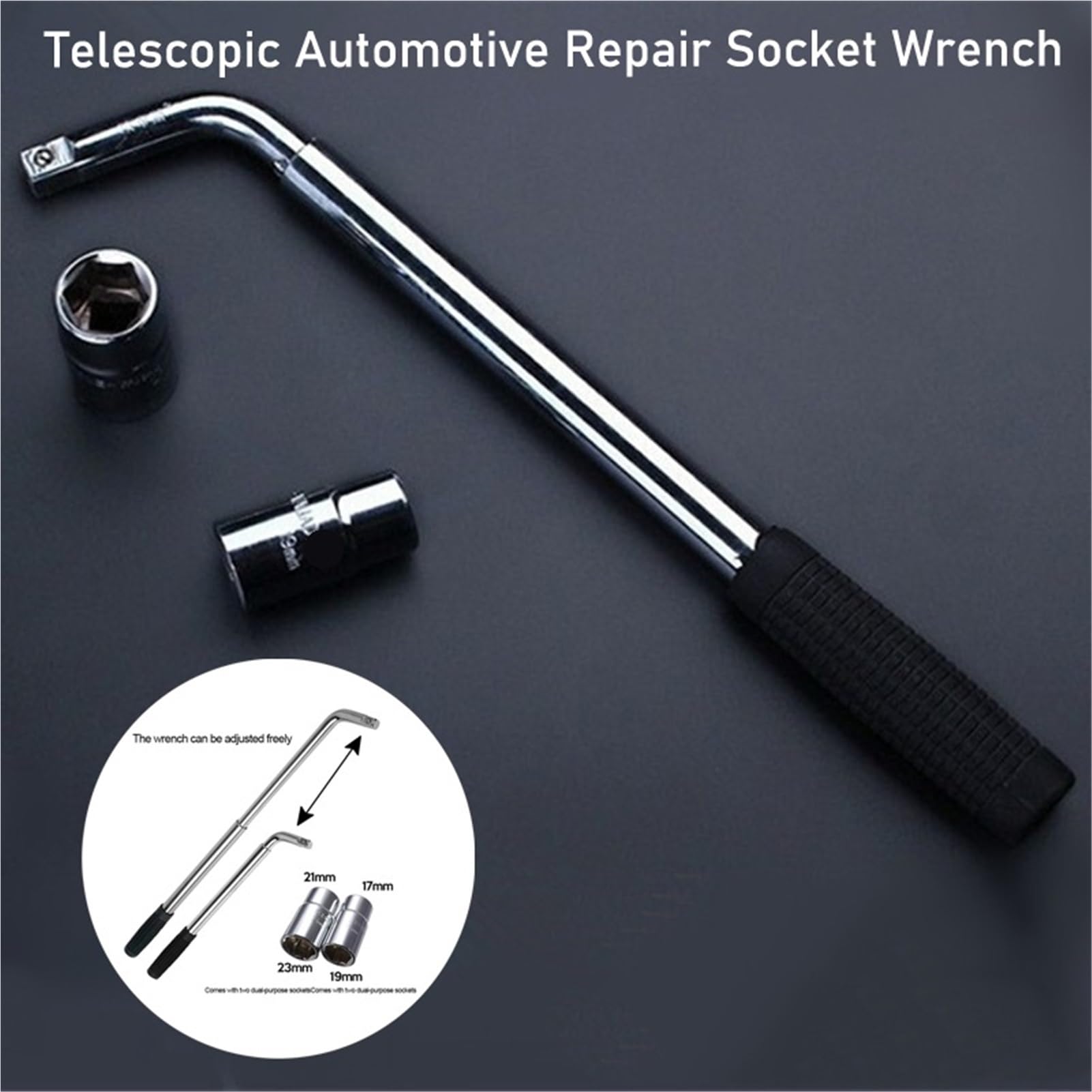 Teleskop-Radmutternschlüssel Mit Stecknüssen, 17/19 Mm Und 21/23 Mm, Verstellbares Radmutternwerkzeug For Die Fahrzeugwartung