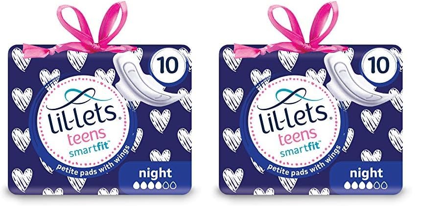 Lil-lets Teens Night Pads, 2 Pack of 10 Petite Pads with Wings