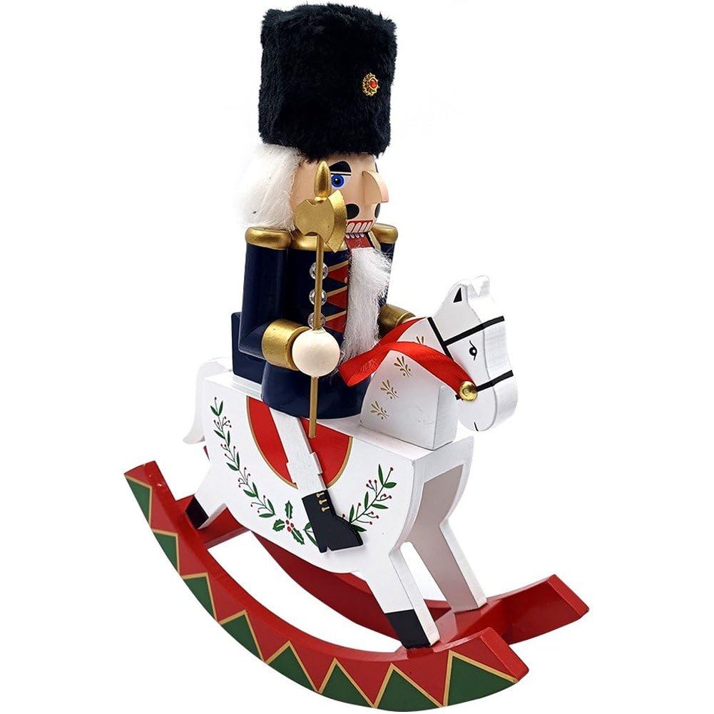 Sanfly Style3 Cavalry Nutcracker Soldier Statue Wooden Rocking Horse Nutcracker Soldier Nutcracker Figures On Rocking Horse Christmas Decoration