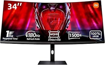 Xiaomi G34WQi Ultrawide Gaming Monitor 34 Inch - WQHD, 180Hz, 1ms, HDR 10, 100% sRGB, 4000:1 Contrast, 350nits, FreeSync, RGB Ambient Light, Low Blue Light, Rimless, Black