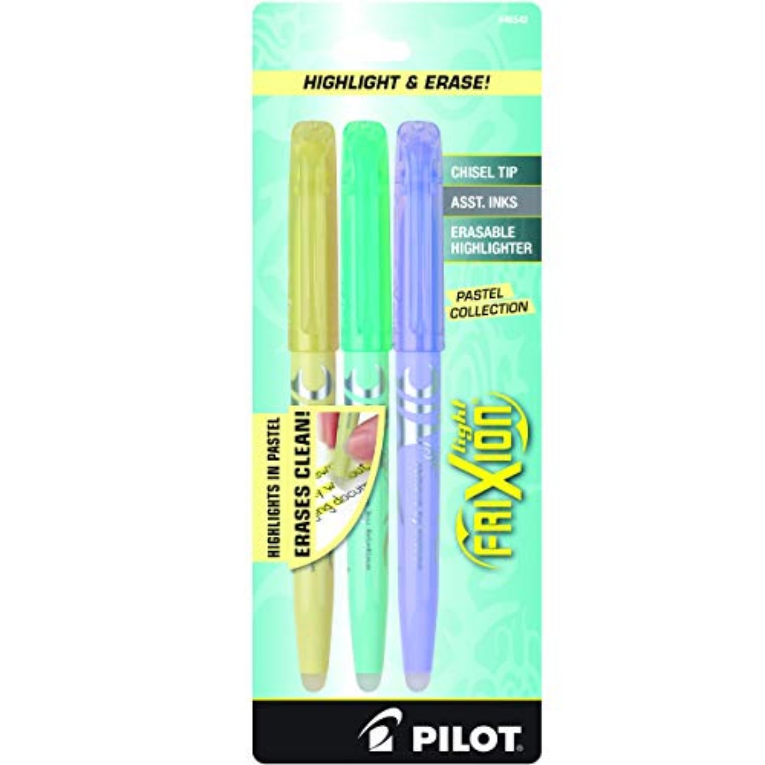 Pilot FriXion Light Pastel Collection Erasable Highlighters Chisel Tip 3-pk Colors May Vary; Too Much, Uneven, or The Wrong Color Highlighted? No Need To Stress with America's #1 Selling Pen Brand