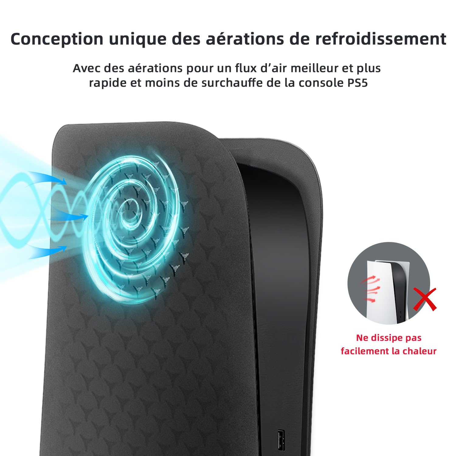 Mcbazel PS5 Façade Remplacement Avant Rigide Console Digital PS5 Plaque de Remplacement du Panneau de Ventilation de Refroidissement pour PlayStation 5 Digital Edition - Noir(Pas pour PS5 Slim/Pro)