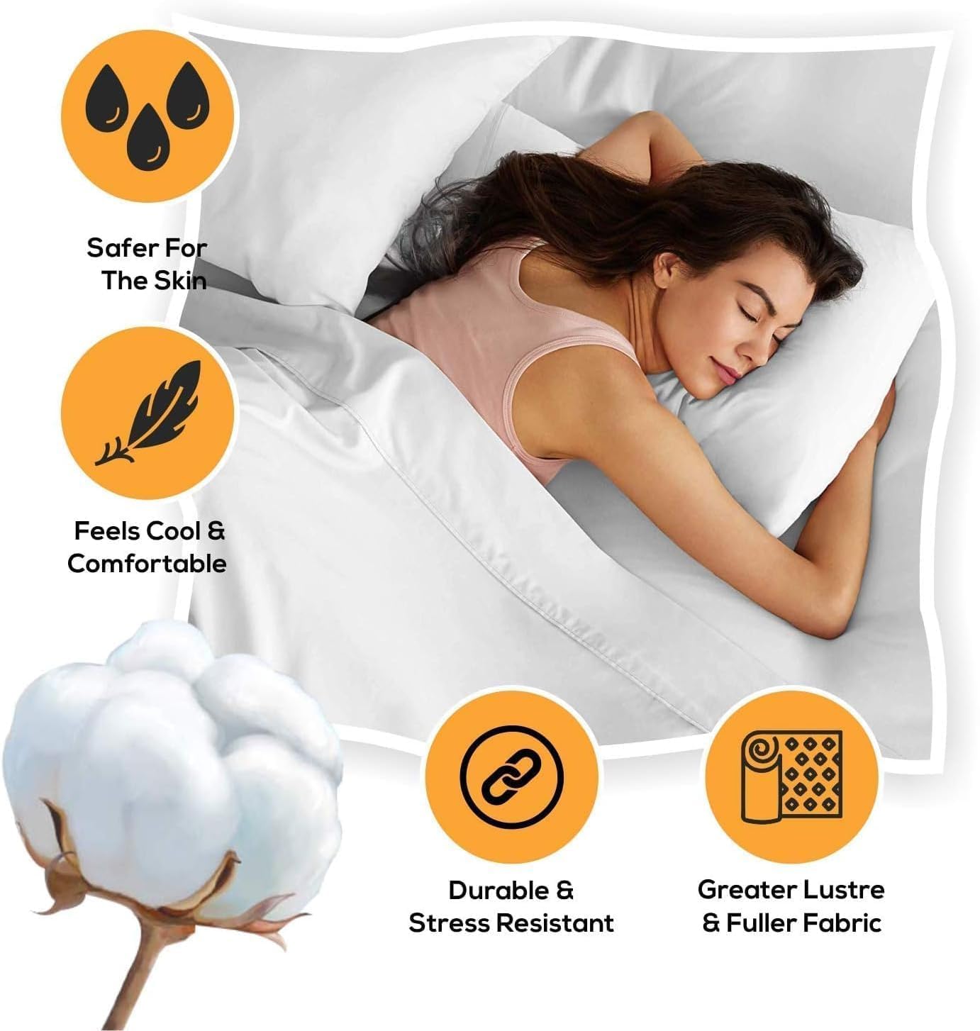 Premium 600-Thread-Count Egyptian Cotton 4-Piece Sheet Set – Soft, Durable & Luxurious Bedding for RV King Size Fits 10-12 Inches Deep Pocket (Solid, White)