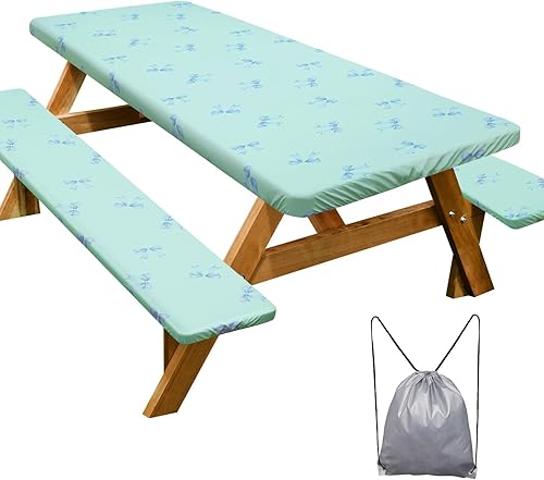 Miniatura 349 de Play Tailor - Mantel para mesa de pícnic con cubiertas para bancas, impermeable y a prueba de viento con bolsa de cordón, ajustable a mesas y bancas