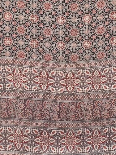 Image of Ethnics of Kutch Womenss Ajrakh Modal Silk Natural Dye Hand Block Print Saree with Blouse Piece - 5.5 Mtr Length