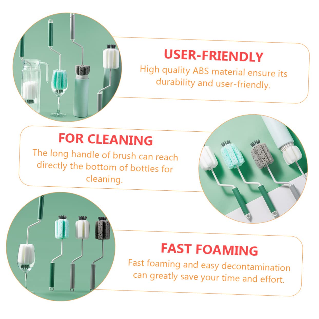 Cepillo para botellas de mango extendido, cepillo de esponja multiusos para vasos, platos y botellas, herramienta de limpieza sin esfuerzo para cocina y uso doméstico