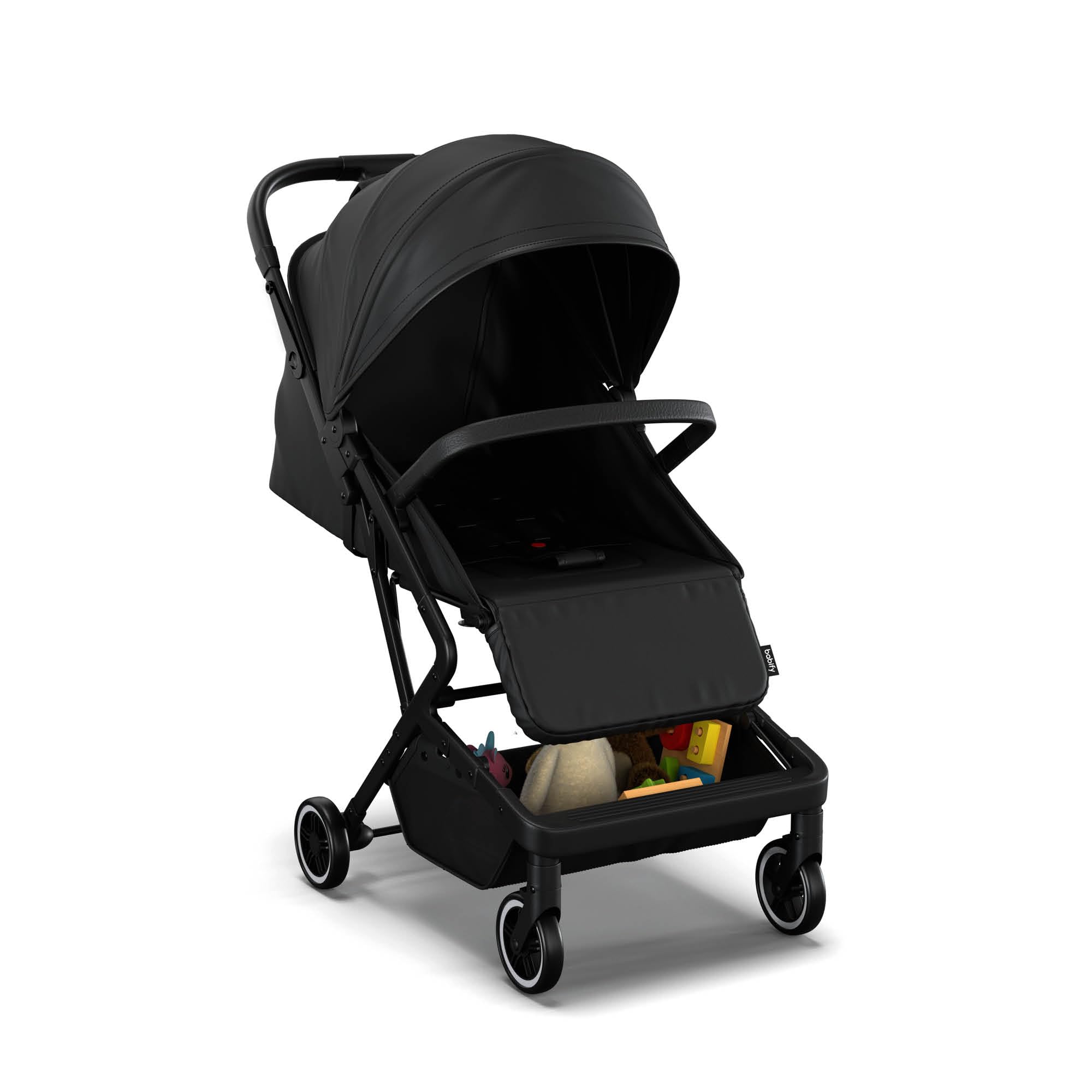 Babify Carrito Bebe Urban Ease - Desde Nacimiento a 4 Años (22 kg), Plegado con Una Mano, Reclinable, Reposapiés Ajustable, Revestimiento Extraíble, Cesta, Capota con Ventana, Silla Ligera, Negro