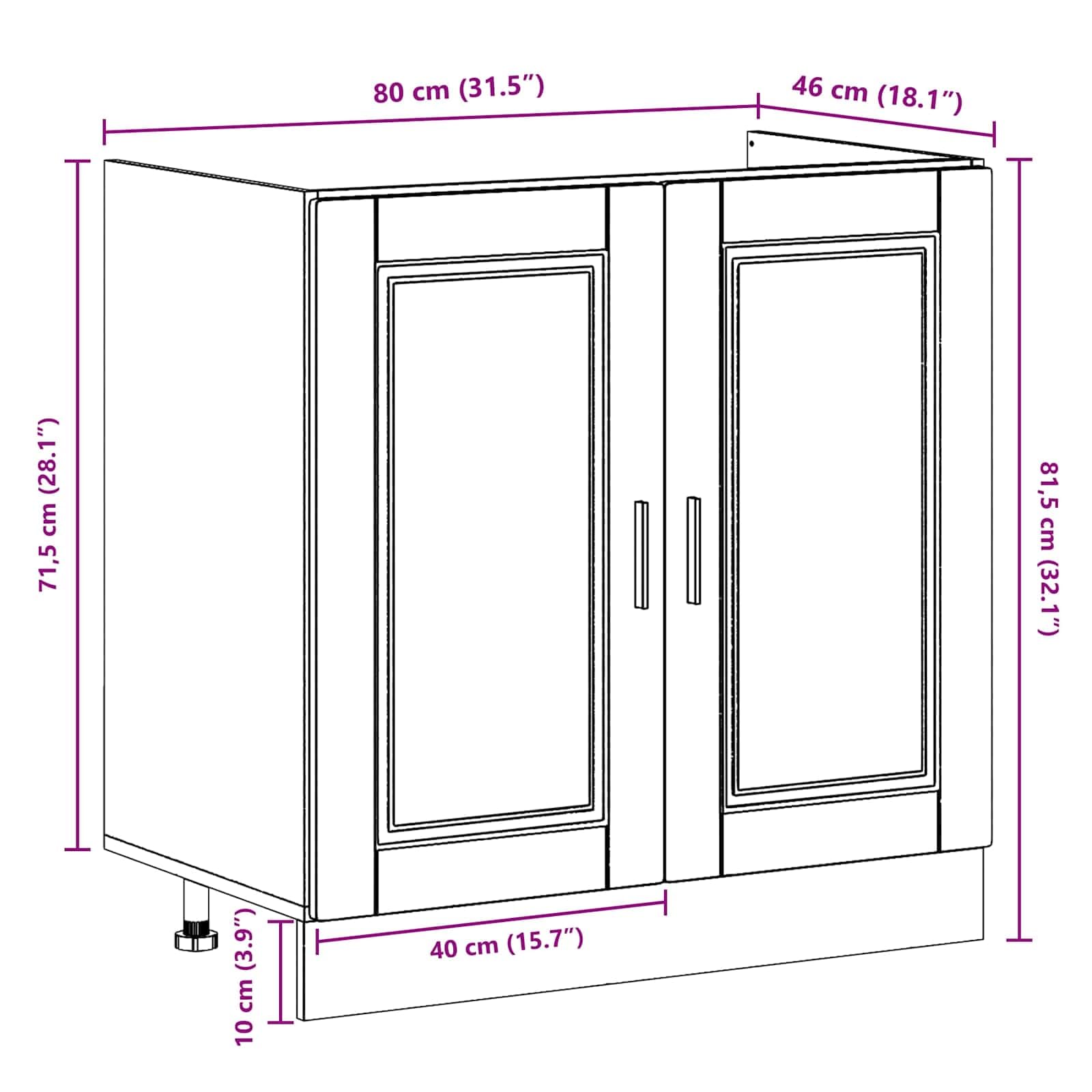Porto szafka pod umywalkę, 2 sztuki, brązowa, 80 x 46 x 81,5 cm, materiał drewnopochodny z miejscem do przechowywania i uchwytami na drążki, do łazienki, dla gości, WC, nowoczesny zestaw