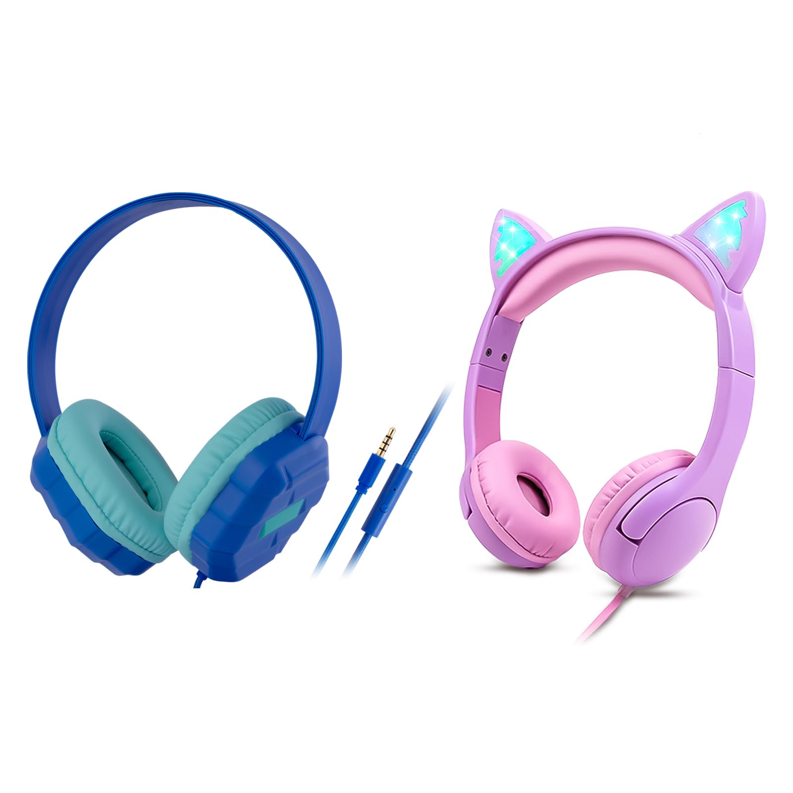 Olyre Kids Headphones Wired with Microphone Blue & Pink/Purple
