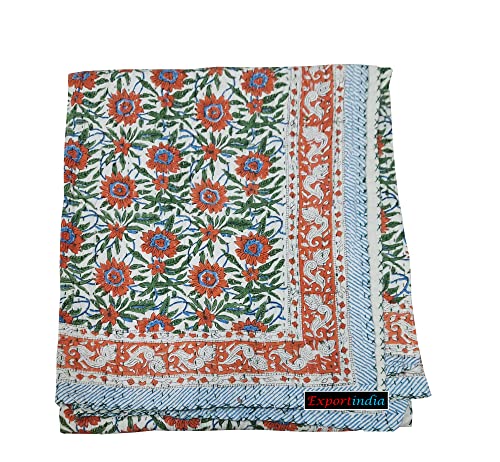 Exportindia Indian Hand Made Cotton Kantha Quilt Soft fine Cotton Kantha Quilt Block Print Hand Made Kantha Quilt (Twin Size 60x90 Inch)