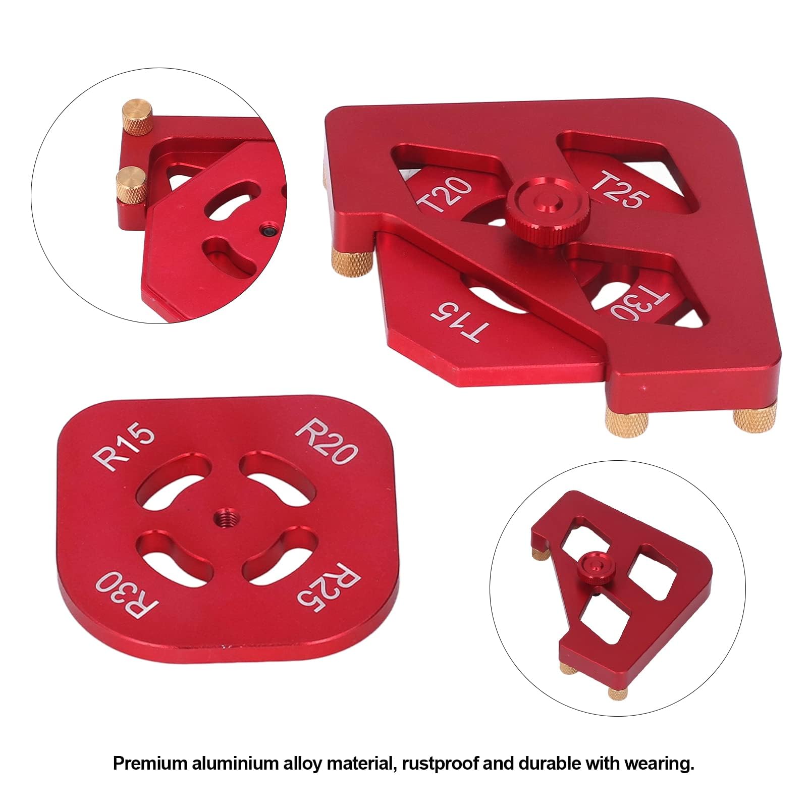 Aluminiumlegierungs-Router-Schablonenset für Holzbearbeitung, Rundwinkel-Radiusschablone-Werkzeugsatz, Schnellwechsel-Schablonen für Bilderrahmen, Tische, Möbelbau, inklusive R15 R30, T15