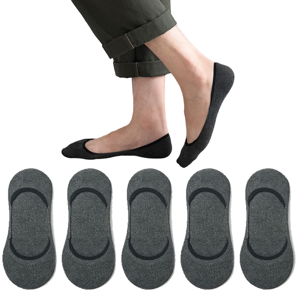 No Show Liner Men Footie Socks Non Slip Grips Multicolor Cushioned Pure Color Invisible Low Cut Boys 5 or 10 Pairs