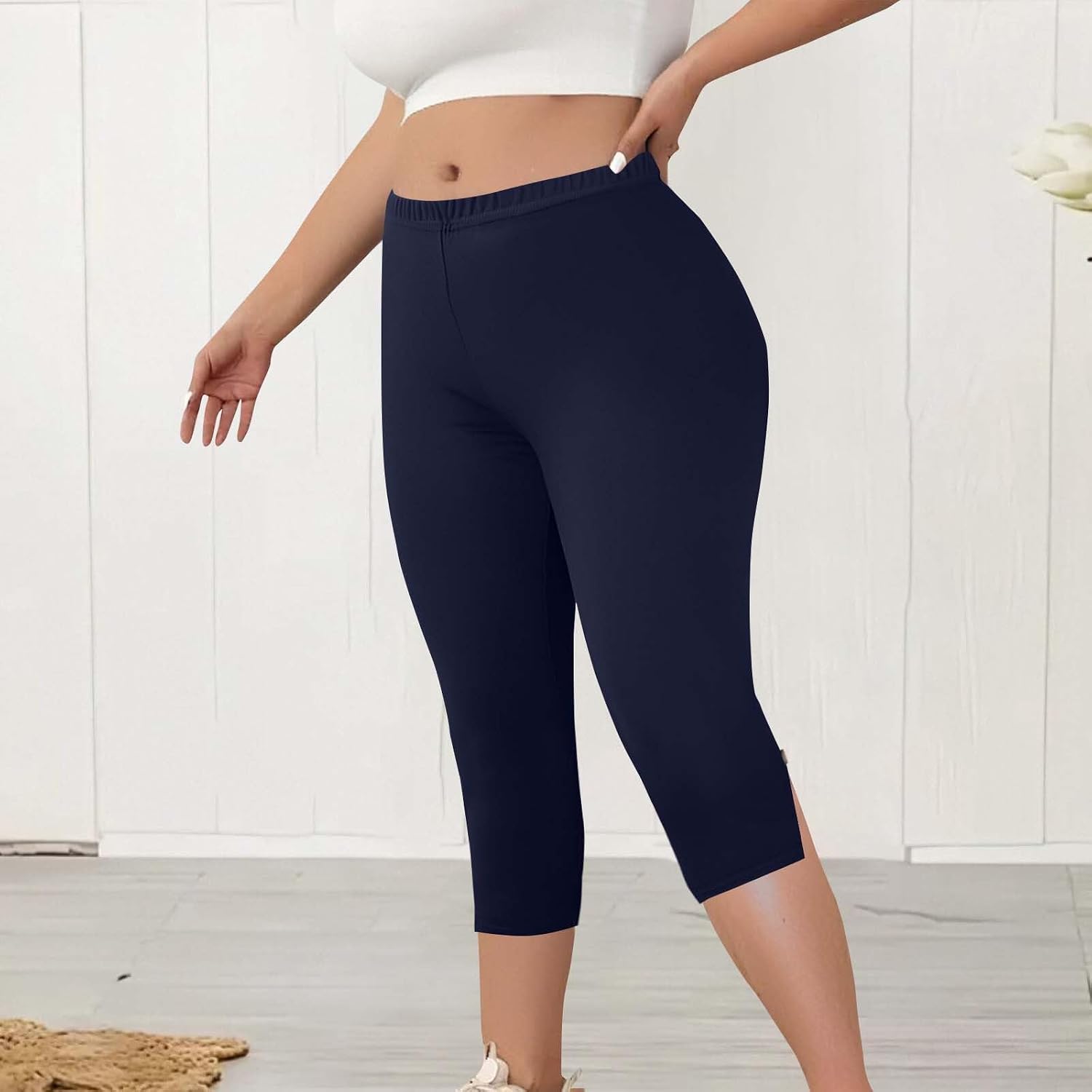Work Pants for Women Summer High Waisted Soft Stretchy Capris Dressy Casual Plus Size Capri Pants Pull On Slacks