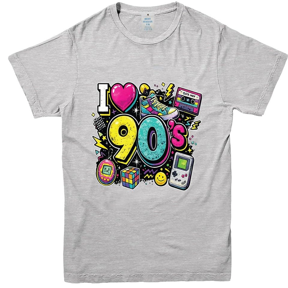T Shirts Women Retro 90s Theme Party T-Shirt 90s Fancy Dress Costume Tops Heather Grey