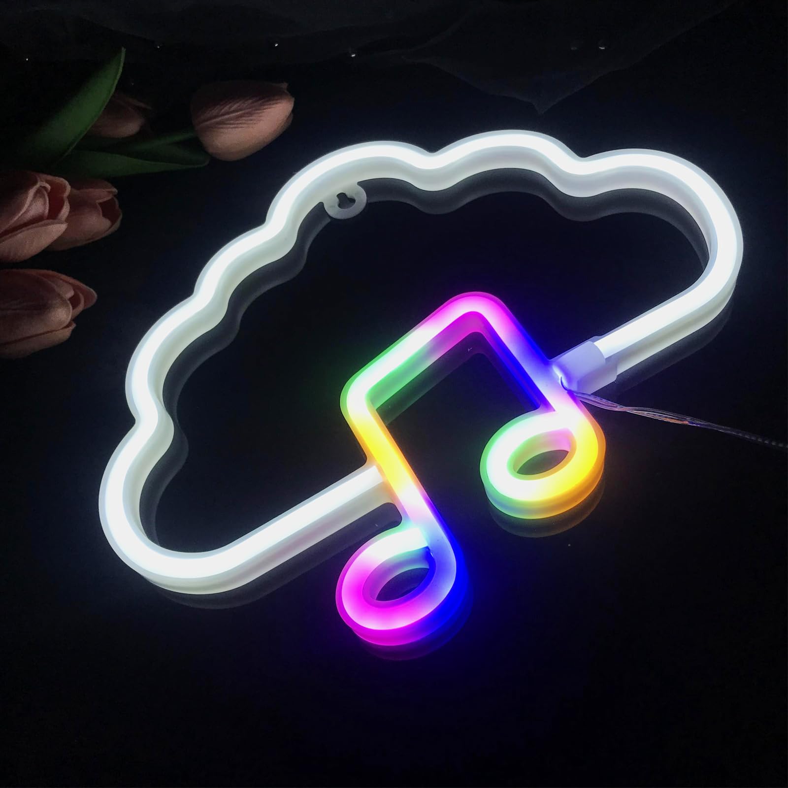 Cloud and musical note pairing, white+colored LED neon logo, cute design, dual use USB/AA battery, bar, party, home decoration lights,gift giving — image 1