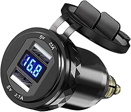 Aluminium QC 3.0 Din to USB Adapter for BMW Motorcycles, Dual USB Charging Mobile Phone for Car Waterproof with Voltmeter LED Digital Display, for 12-24 Volt Boat Triumph and Other European Style