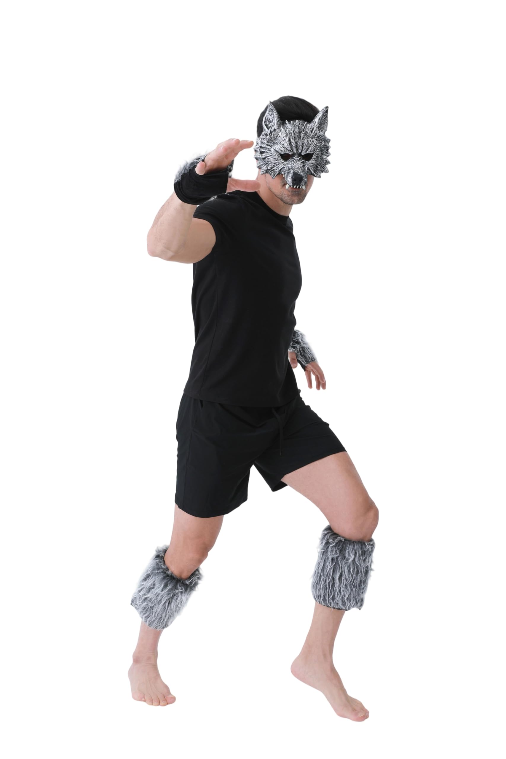 Dozesheep 6Pcs Werewolf Mask Costume for Men Wolf Costume Set for Adults Halloween Animal Cosplay Party Animal Masquerade Mask Gloves and Furry Tail for Women - Image 4