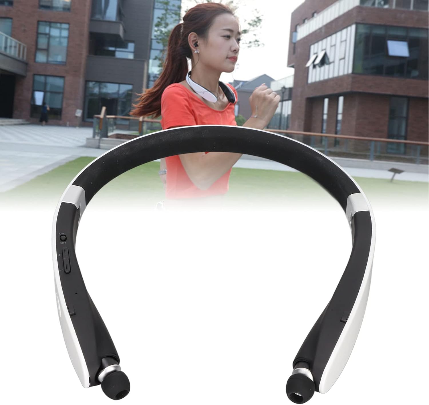 ASHATA Bluetooth Neckband Headphones, Bluetooth Stereo Neckband Earbuds Retractable Flexible Sports Earphones with Mic, Noise Cancelling, for Running Workout(White) - Image 6